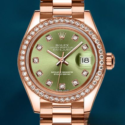 Rolex Datejust 28mm m279135rbr-0014 Ladies Green Dial Rose Gold-tone