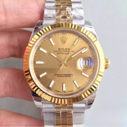 Rolex datejust gold dial 18k yellow gold 41mm swiss replica 126333.7