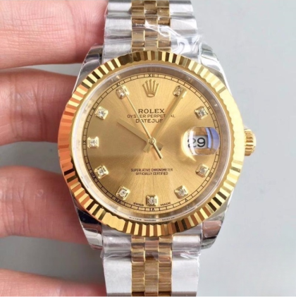 Rolex datejust ii champagne dial 18k yellow gold 41mm swiss replica 116333.3