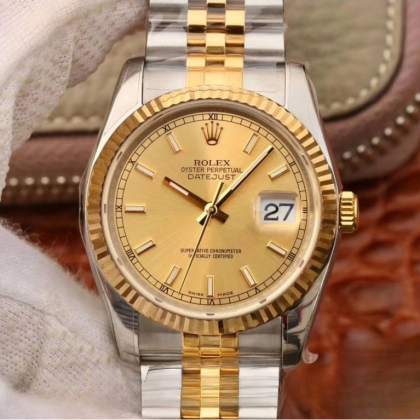 Rolex datejust ii champagne dial stainless steel 36mm swiss replica 116333.2