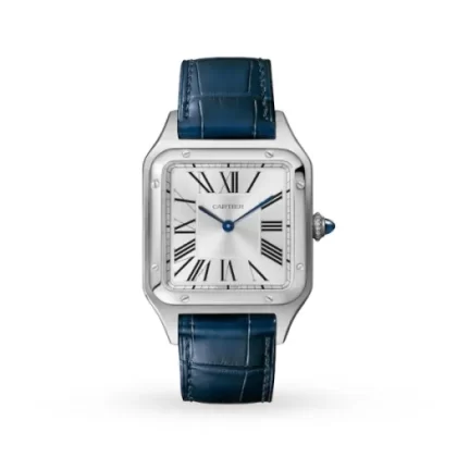 Cartier Santos-Dumont Men Quartz Silver Alligator Watch WSSA0022