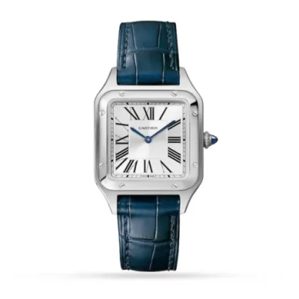 Cartier Santos-Dumont Women Quartz Silver Alligator Watch WSSA0023