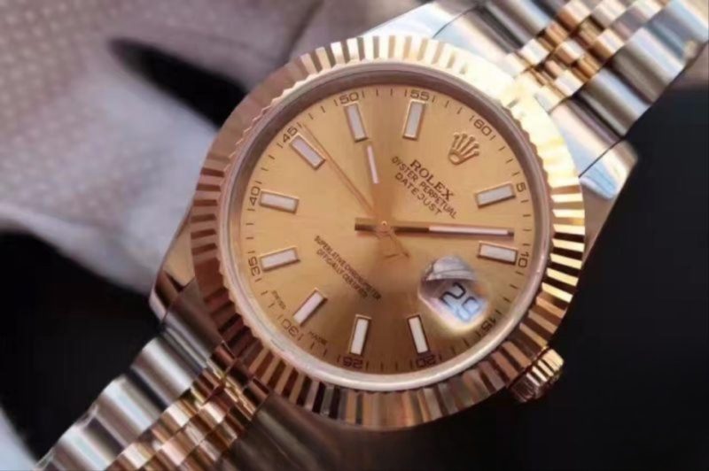 Rolex datejust gold dial stainless steel 41mm swiss replica 126333.11