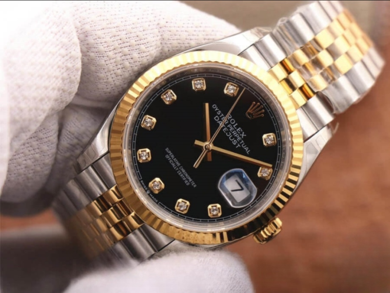 Rolex datejust black dial 18k yellow gold 36mm swiss replica m126233.0021