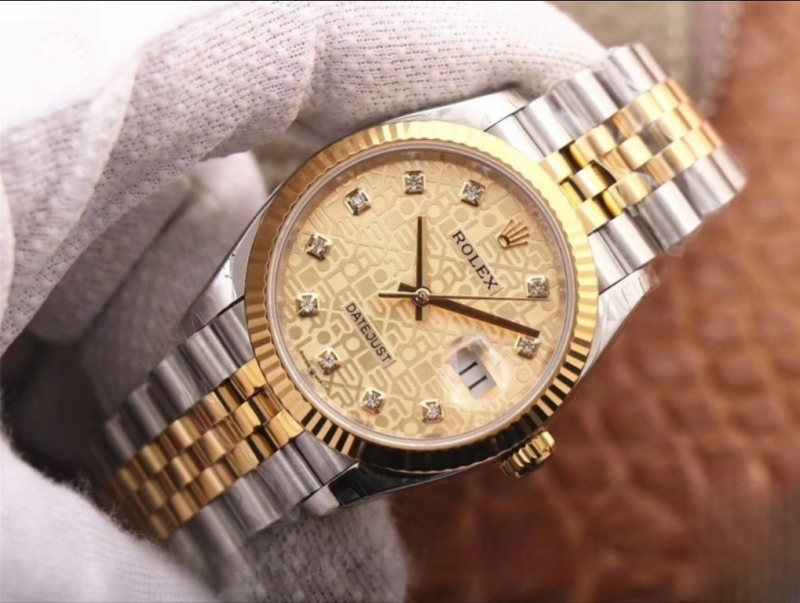 Rolex datejust champagne dial 18k yellow gold 36mm swiss replica m126233.0033