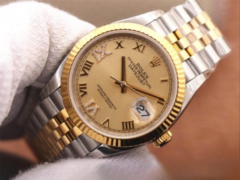 Rolex datejust gold dial scratch proof 36mm swiss replica 126233.3