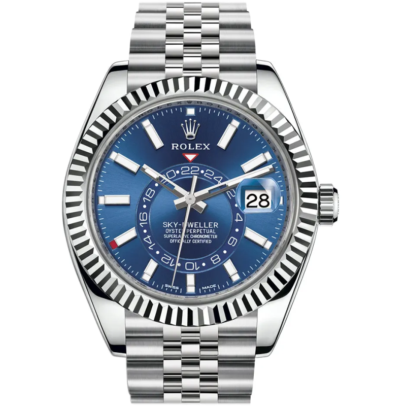 Rolex Sky Dweller Blue Dial White Gold Bezel Steel Jubilee 326934