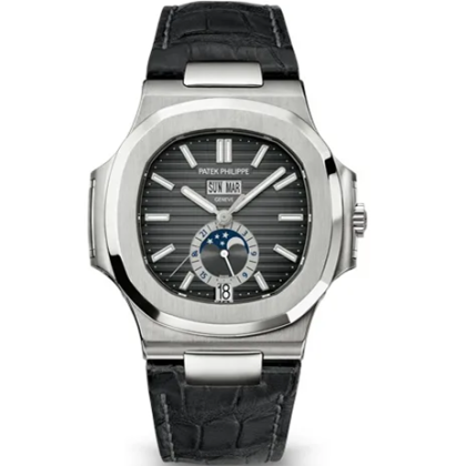 Patek Philippe Nautilus Black Strap Stainless Steel Watch 5726A-001