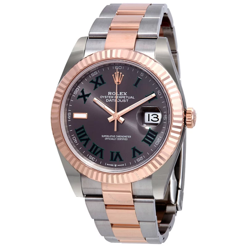 Rolex Datejust 41 Rose Gold/Steel Slate Roman Dial Fluted Bezel (OYSTER) 126331